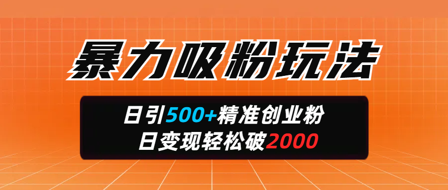 暴力吸粉玩法,日引500+精准创业粉,日变现轻松破2000