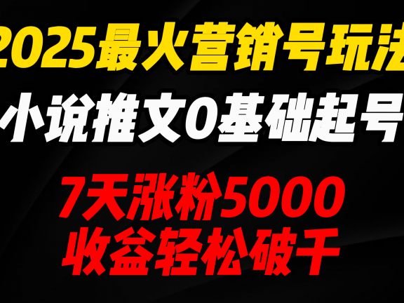 2025最火营销号玩法：小说推文0基础起号，7天涨粉5000，收益轻松破千！
