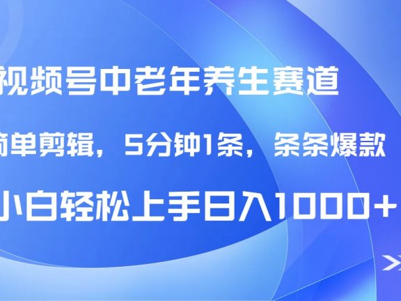 DeepSeek+既梦做视频号中老年养生赛道，条条爆款5分钟1条，轻松日入1000+