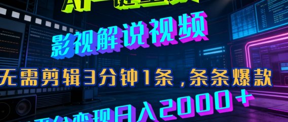 最新AI一键生成影视解说视频,无需剪辑3分钟1条,条条爆款,多平台变现日入2000+